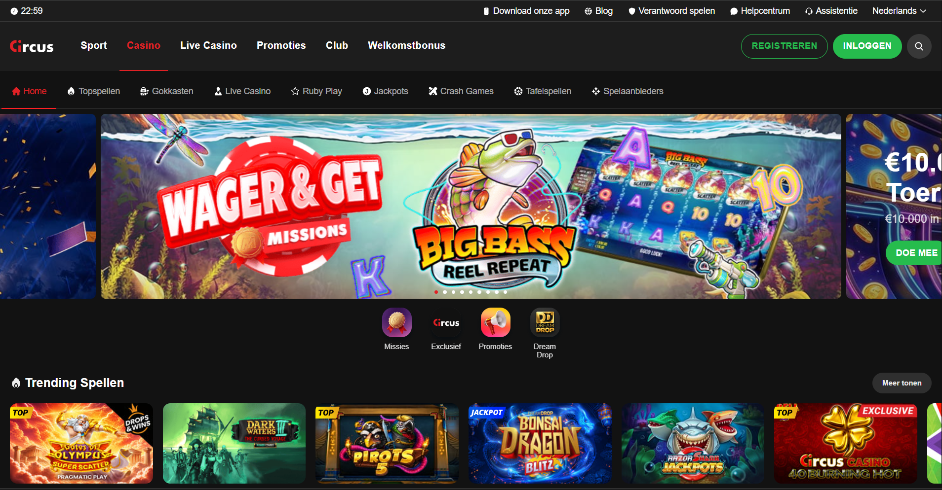 Circus Casino hoofdpagina