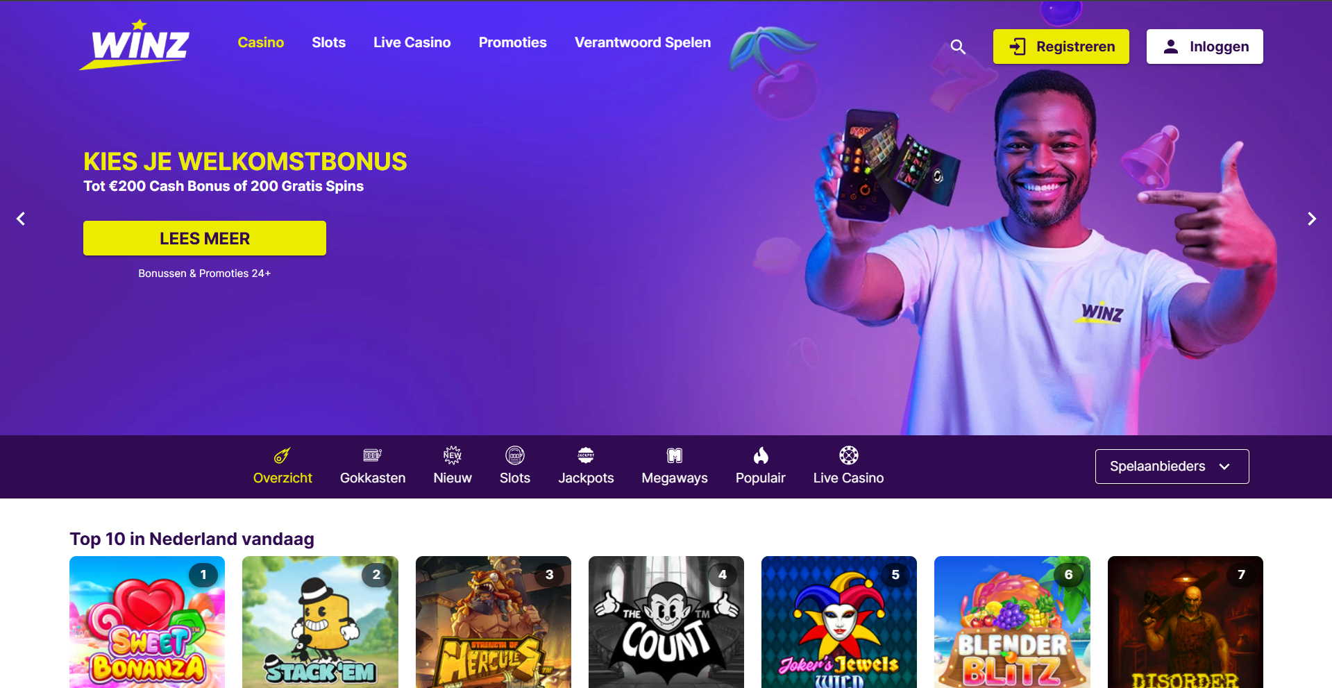 Winz Casino hoofdpagina